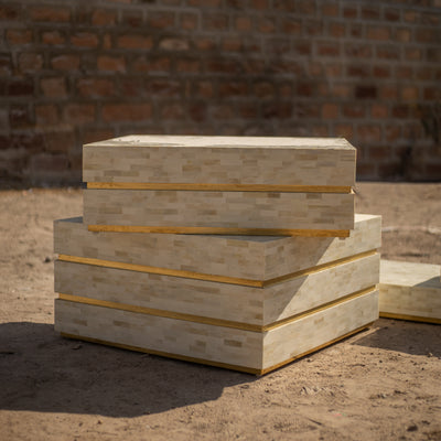 Strata Inlay Square Coffee Table - Natural Bone & Brass