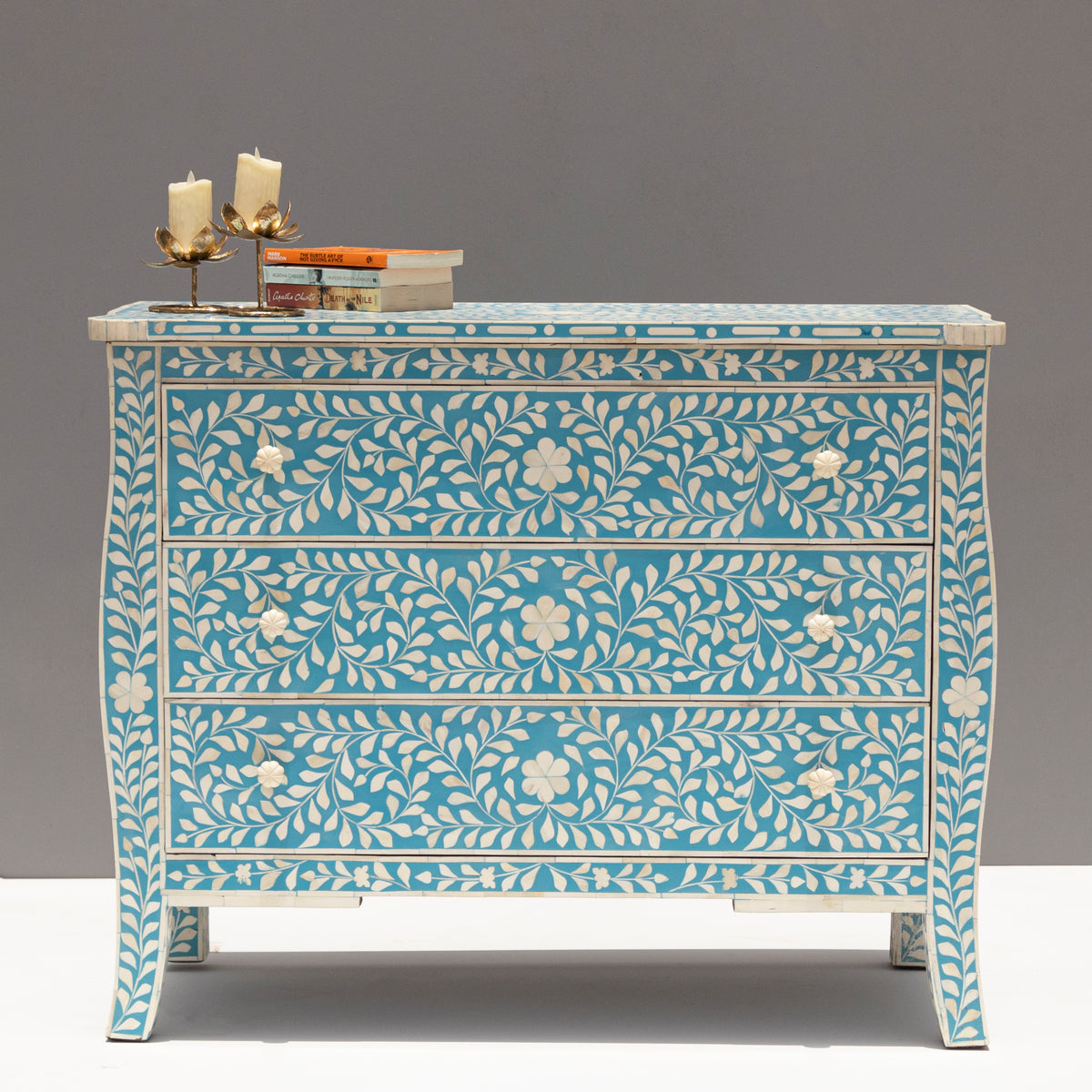 French-Inspired Arabesque Bone Inlay Three-Drawer Chest
