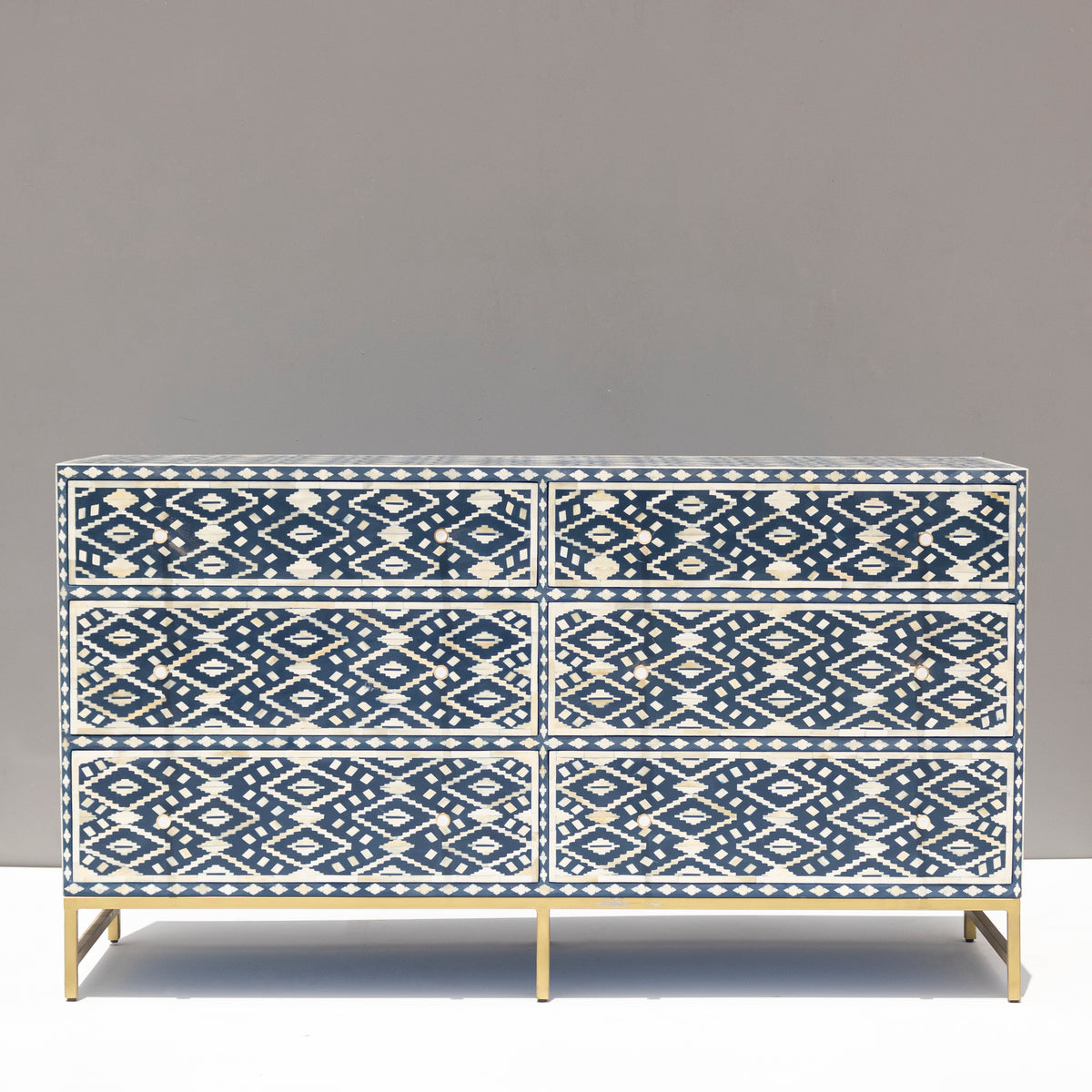 Ikara Ikat Inlay Six-Drawer Dresser - Midnight Blue