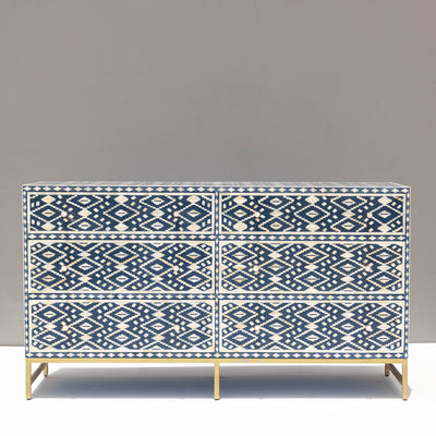 Ikara Ikat Inlay Six-Drawer Dresser - Midnight Blue