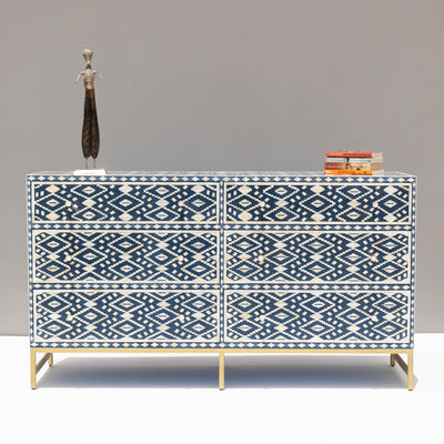 Ikara Ikat Inlay Six-Drawer Dresser - Midnight Blue