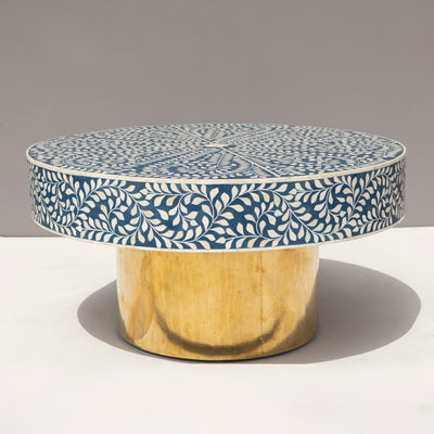 Arabesque Round Bone Inlay Coffee Table - Indigo Blue