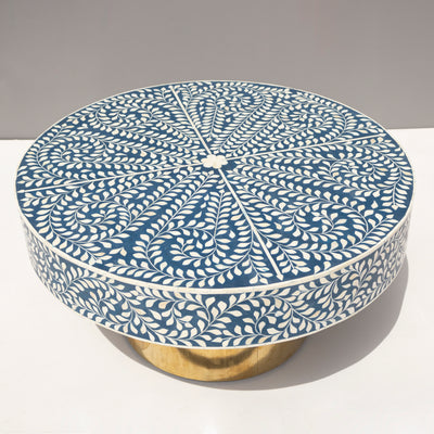Arabesque Round Bone Inlay Coffee Table - Indigo Blue