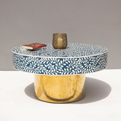 Arabesque Round Bone Inlay Coffee Table - Indigo Blue