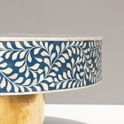 Arabesque Round Bone Inlay Coffee Table - Indigo Blue