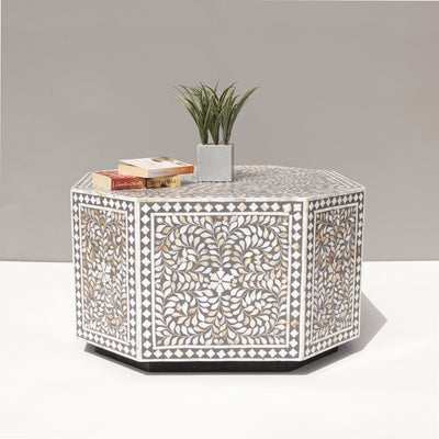 Arabesque Octagonal Mother of Pearl Inlay Coffee Table – Grey