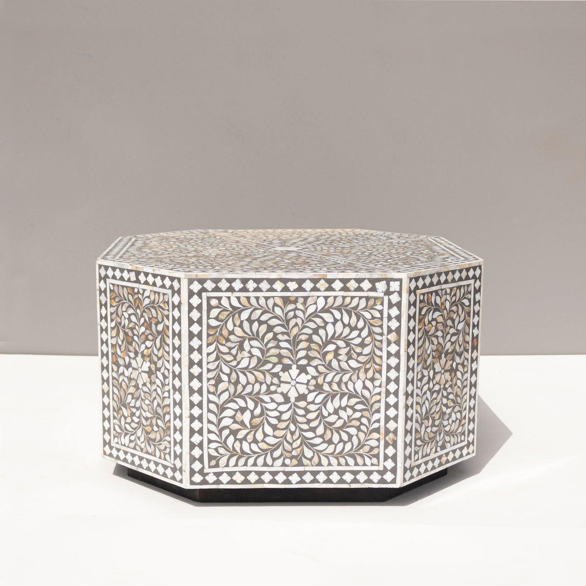 Arabesque Octagonal Mother of Pearl Inlay Coffee Table – Grey