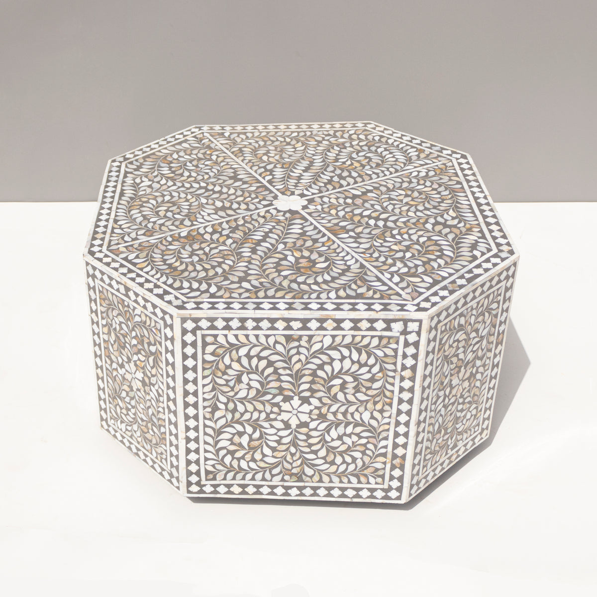 Arabesque Octagonal Mother of Pearl Inlay Coffee Table – Grey
