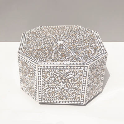 Arabesque Octagonal Mother of Pearl Inlay Coffee Table – Grey