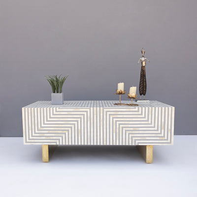 Riga Geometric Inlay Coffee Table – Grey & White