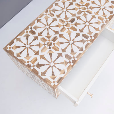 Moroccan Teak Wood Inlay Six Drawer Media Console