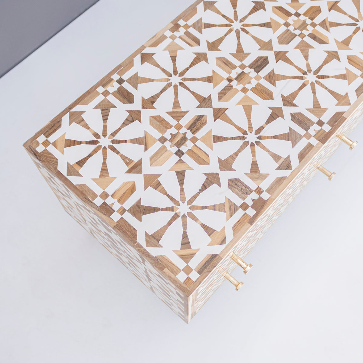 Moroccan Teak Wood Inlay Six Drawer Media Console