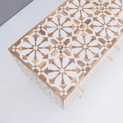 Moroccan Teak Wood Inlay Six Drawer Media Console