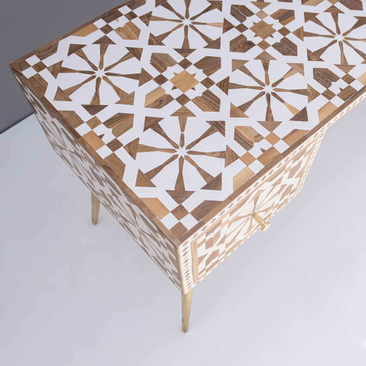 Moroccan Teak Wood Inlay Writing Desk