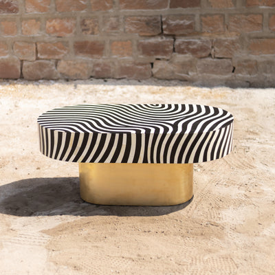 Riga Optical Wave Inlay Oval Coffee Table - Black