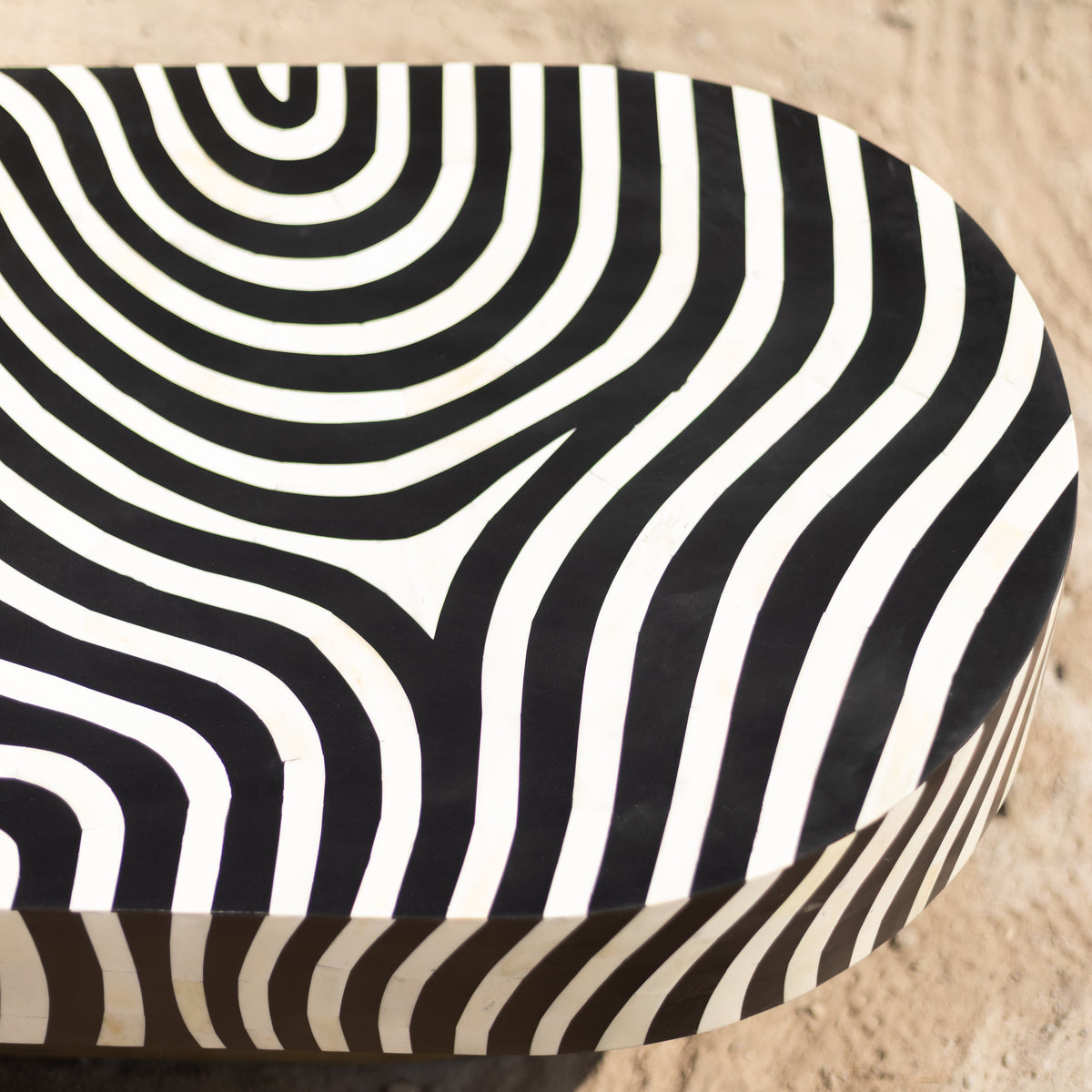 Riga Optical Wave Inlay Oval Coffee Table - Black