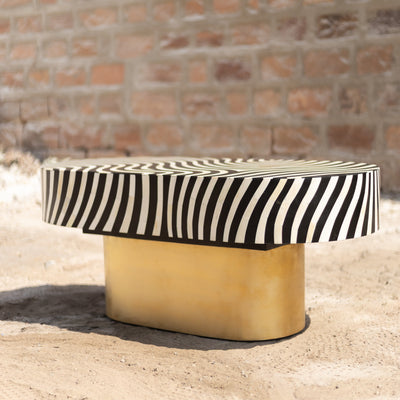 Riga Optical Wave Inlay Oval Coffee Table - Black
