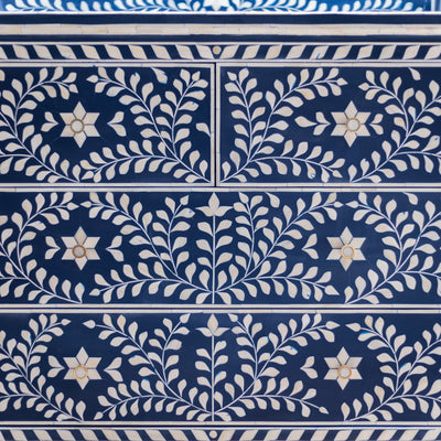 Arabesque Floral Bone Inlay Four-Drawer Chest – Midnight Blue
