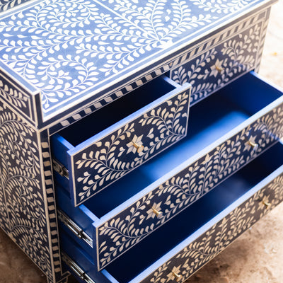 Arabesque Floral Bone Inlay Four-Drawer Chest – Midnight Blue