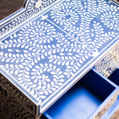 Arabesque Floral Bone Inlay Four-Drawer Chest – Midnight Blue