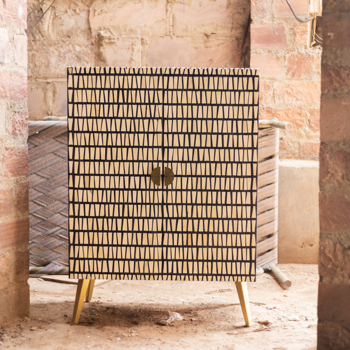 Riga Abstract Stripe Inlay Bar Cabinet