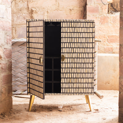 Riga Abstract Stripe Inlay Bar Cabinet