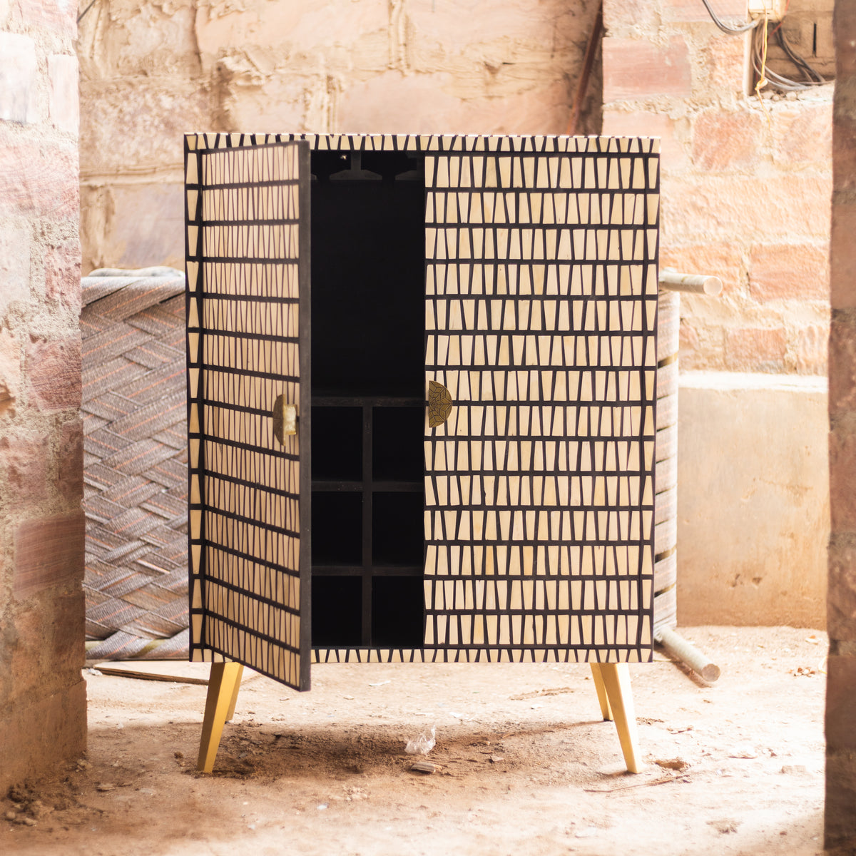 Riga Abstract Stripe Inlay Bar Cabinet
