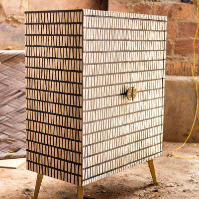 Riga Abstract Stripe Inlay Bar Cabinet