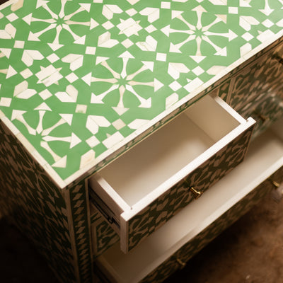 Moroccan Inlay Mint Green Four Drawer Dresser