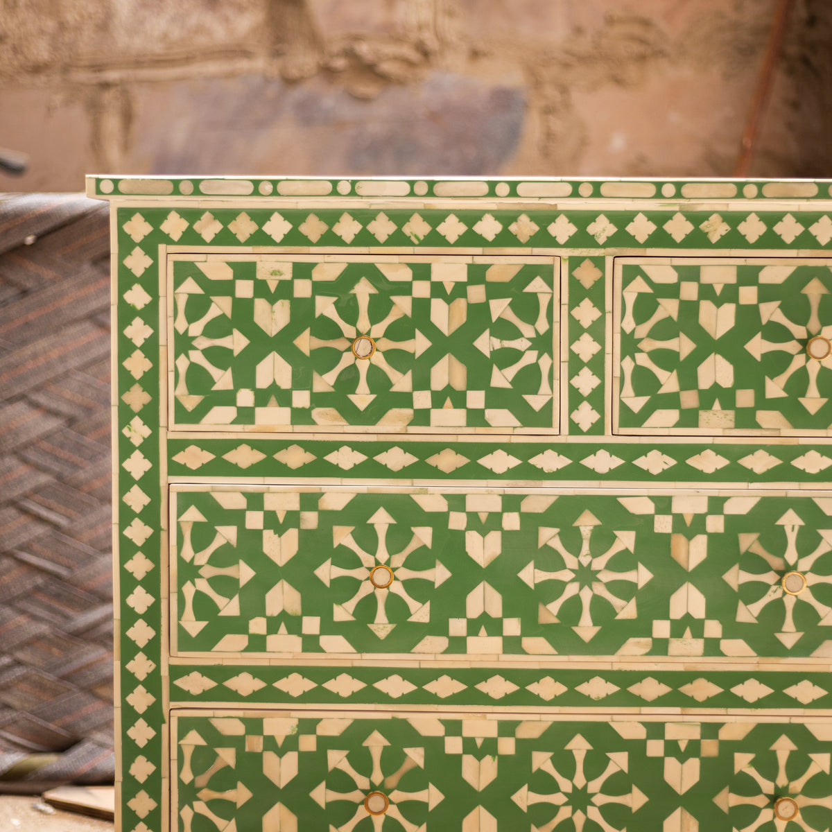 Moroccan Inlay Mint Green Four Drawer Dresser