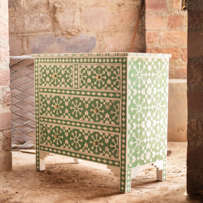 Moroccan Inlay Mint Green Four Drawer Dresser