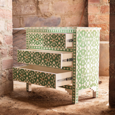 Moroccan Inlay Mint Green Four Drawer Dresser