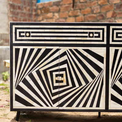 Eli Art Deco Optical Bone Inlay Buffet