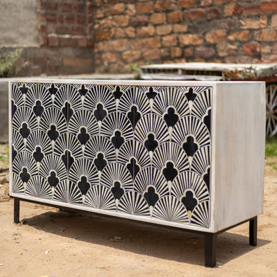 Art Deco Fan Pattern Inlay Sideboard