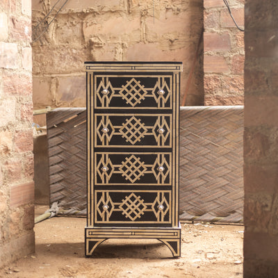 Azmara Inlay Four-Drawer Tallboy – Black