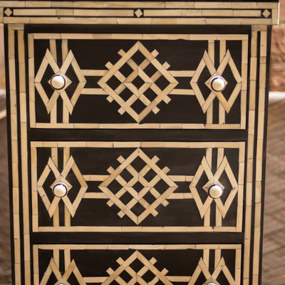 Azmara Inlay Four-Drawer Tallboy – Black