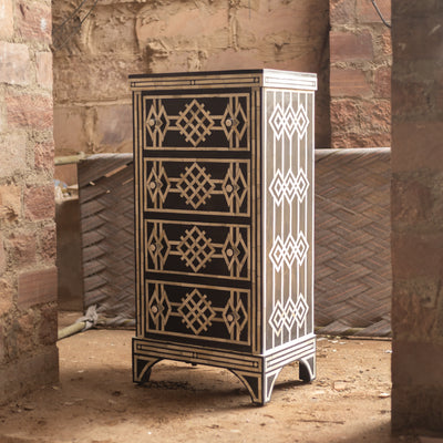 Azmara Inlay Four-Drawer Tallboy – Black