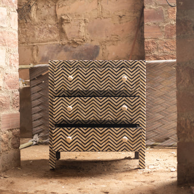 Veyra Chevron Inlay Three-Drawer Chest