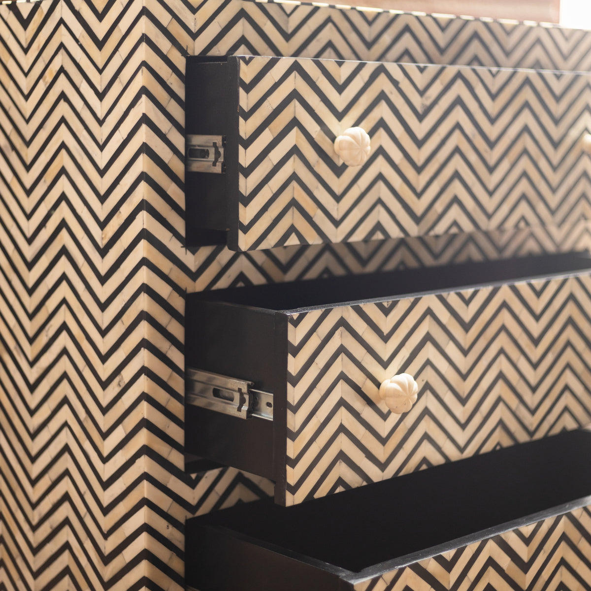Veyra Chevron Inlay Three-Drawer Chest