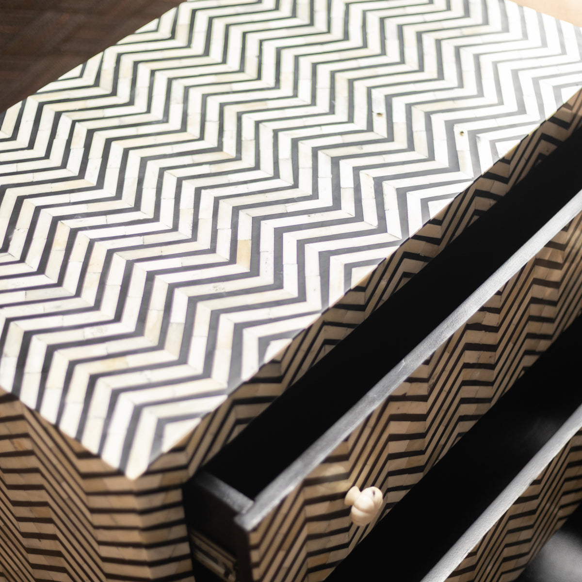 Veyra Chevron Inlay Three-Drawer Chest