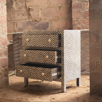 Veyra Chevron Inlay Three-Drawer Chest