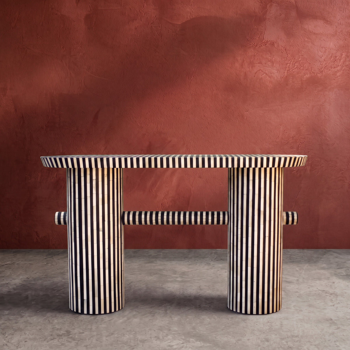 Riga Striped Bone Inlay Console Table - Black & White