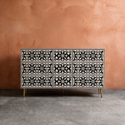 Moroccan Inlay Black Nine Drawer Dresser