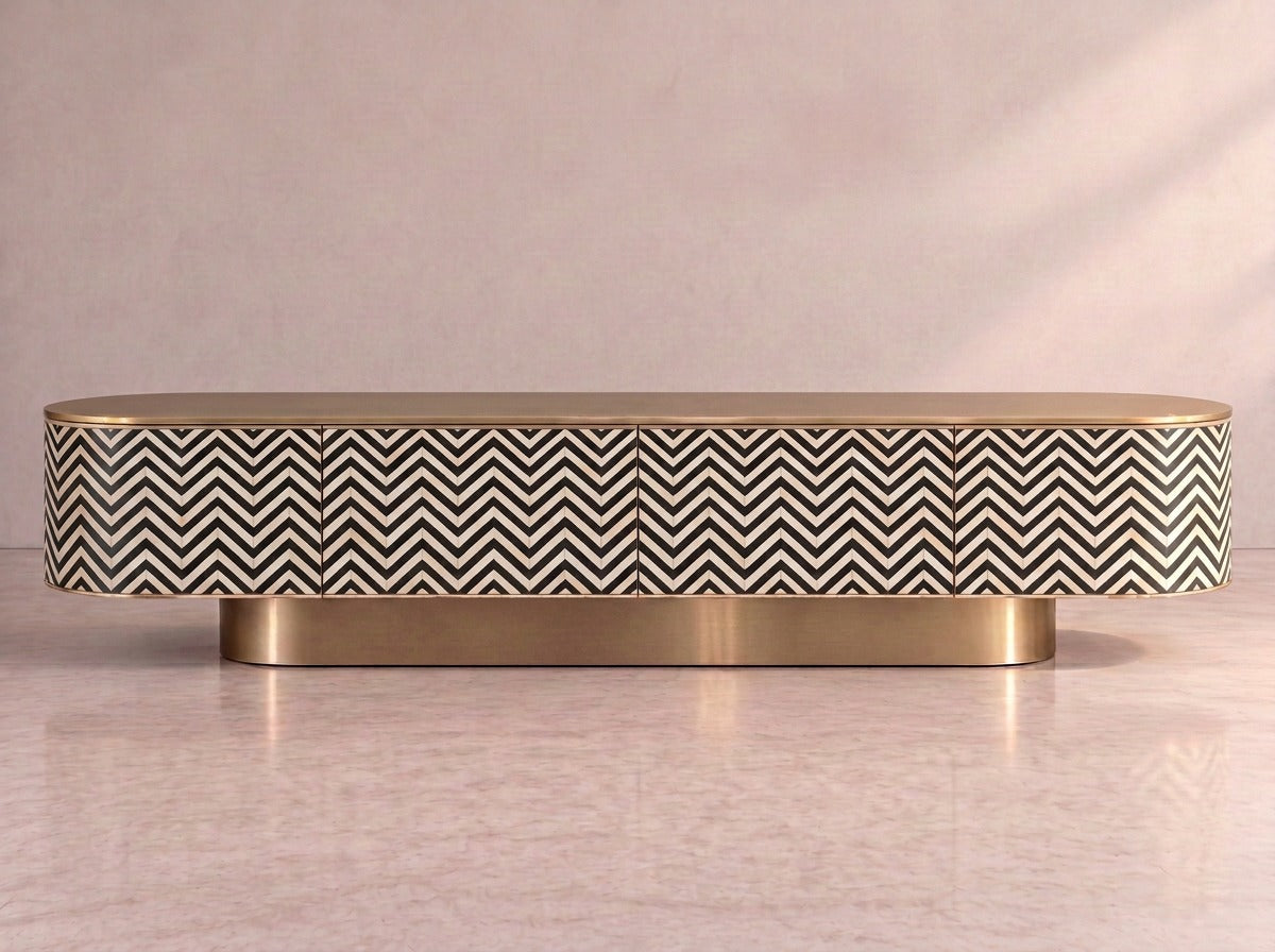 Veyra Chevron Inlay Media Console - Black