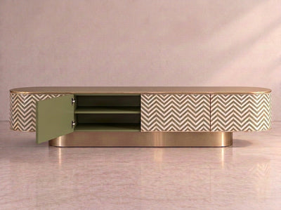 Veyra Chevron Inlay Media Console - Olive Green