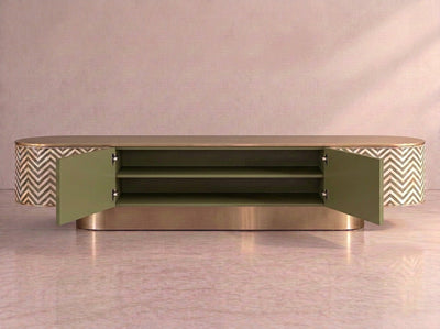 Veyra Chevron Inlay Media Console - Olive Green