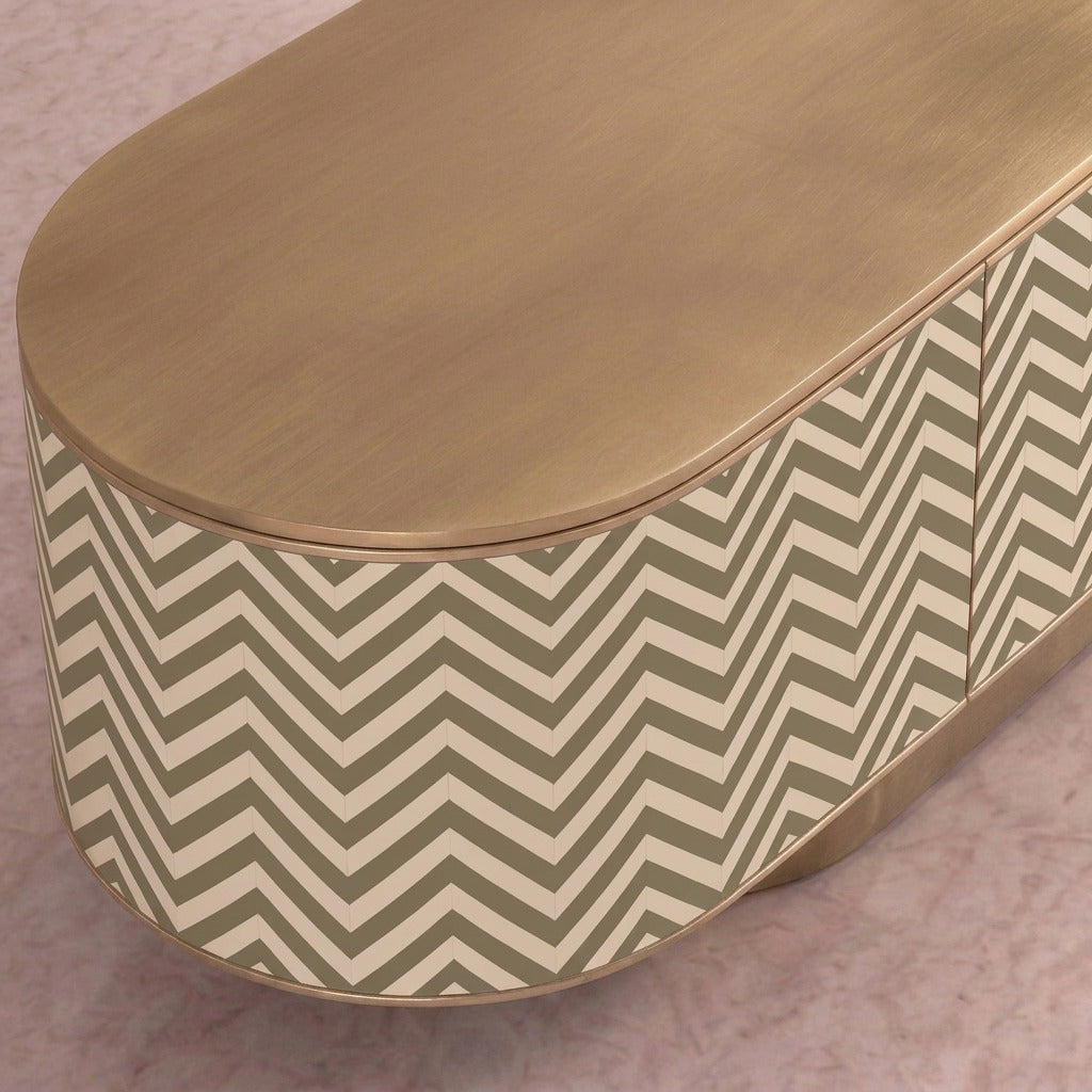 Veyra Chevron Inlay Media Console - Olive Green