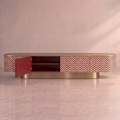 Veyra Chevron Inlay Media Console - Red