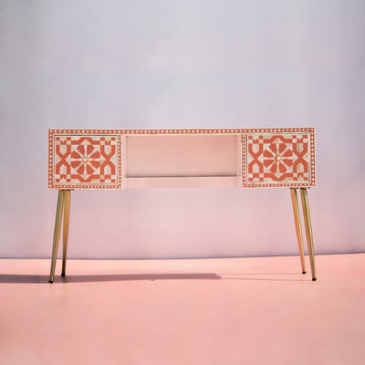 Moroccan Bone Inlay Coral Writing Desk