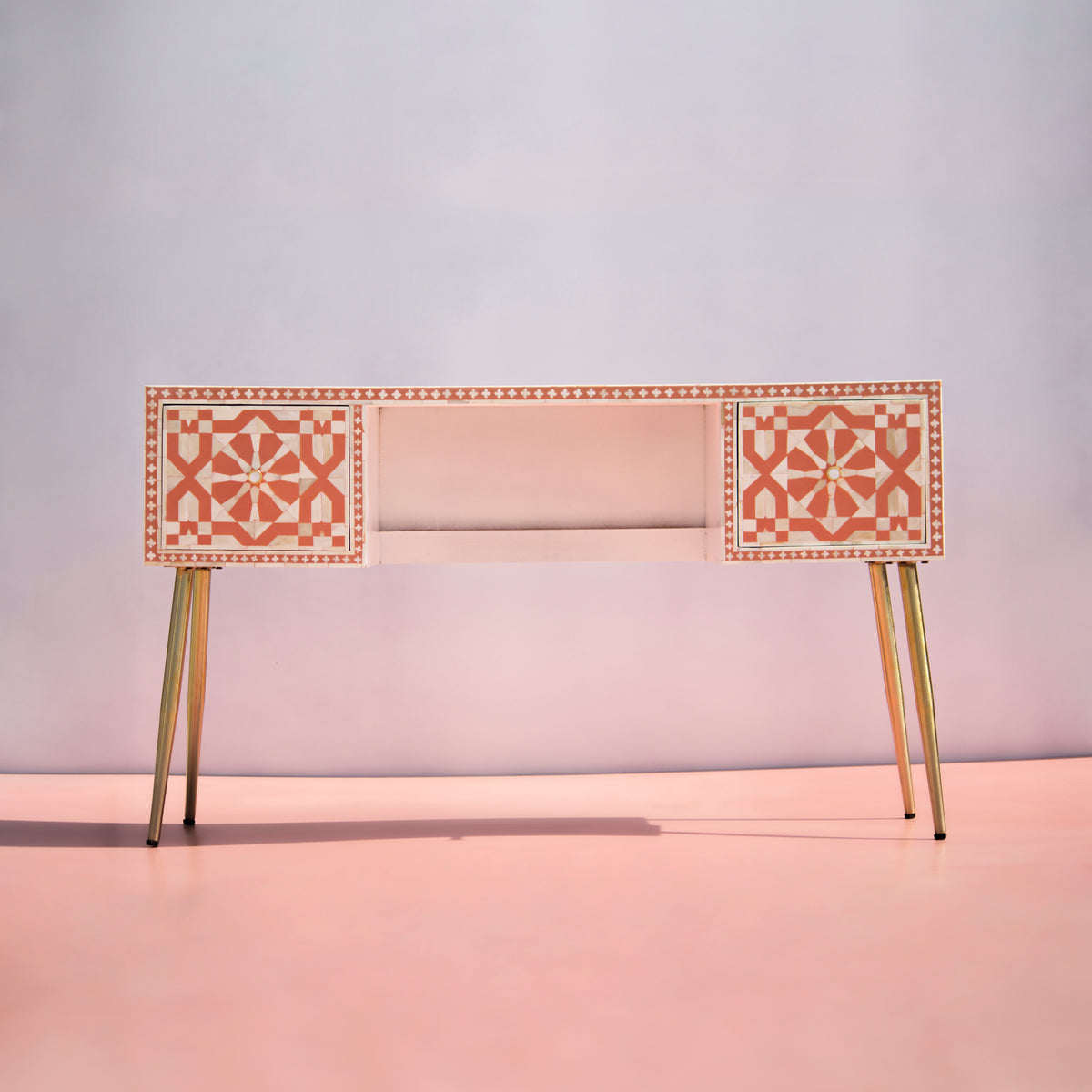 Moroccan Bone Inlay Coral Writing Desk